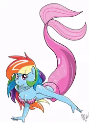 Size: 576x792 | Tagged: anthro, artist:amostheartman, cleavage, female, mermaid, mermaidized, rainbow dash, safe, seashell, solo