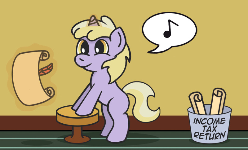 Size: 1042x631 | Tagged: artist:gogglesparks, derpibooru import, dinky hooves, safe, solo, taxes, that pony sure does love taxes