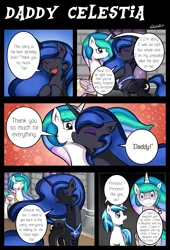 Size: 1500x2200 | Tagged: accidental incest, artist:vavacung, blue screen of death, comic, comic:to love god - to love mortal, derpibooru import, eyes closed, fridge horror, implied incest, incest, kissing, madness mantra, magical lesbian spawn, nightmare moon, oc, oc:paper mache, offspring, open mouth, princess celestia, safe, smiling, the implications are horrible, thousand yard stare, wide eyes
