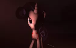 Size: 1024x640 | Tagged: semi-grimdark, artist:d4rkm4nolo, derpibooru import, rarity, pony, unicorn, lil-miss rarity, 3d, balisong, butterfly knife, dark, female, knife, looking at you, mare, scratches, solo, source filmmaker