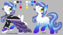 Size: 1055x595 | Tagged: safe, artist:alicornparty, derpibooru import, earth pony, pony, adoptable, clothes, dress, earring, gala dress, gradient hooves, solo