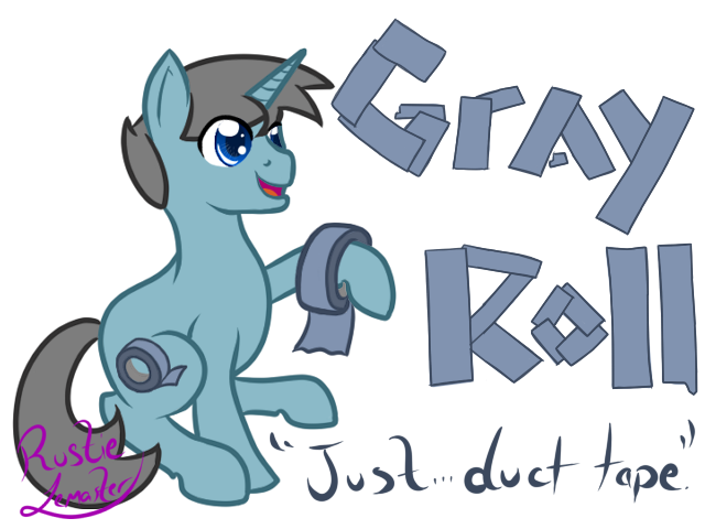 Size: 640x480 | Tagged: safe, artist:rose-laxzi, derpibooru import, oc, oc:gray roll, unofficial characters only, pony, unicorn, duct tape, joke oc, solo