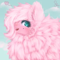 Size: 2000x2000 | Tagged: safe, artist:saoiirse, derpibooru import, oc, oc:fluffle puff, unofficial characters only, original species, fluffy, pink, portrait, solo, tongue out