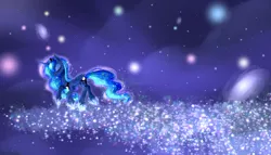 Size: 3500x2000 | Tagged: safe, artist:alicjaspring, derpibooru import, princess luna, alicorn, pony, dream realm, dream walker luna, ethereal mane, female, galaxy, mare, milky way galaxy, night, solo, stars