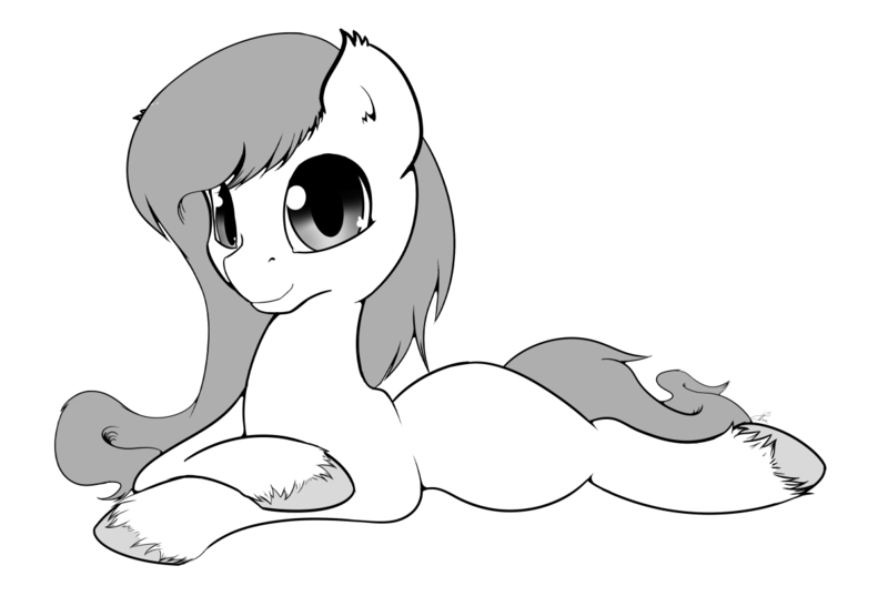 Size: 1175x789 | Tagged: safe, artist:krucification, derpibooru import, oc, unofficial characters only, earth pony, pony, looking at you, monochrome, prone, solo