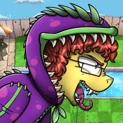 Size: 720x720 | Tagged: achievement hunter, artist:deyogee, chomper, derpibooru import, drool, glasses, michael jones, oc, plants vs zombies, rooster teeth, safe, solo, tentacle tongue, unofficial characters only