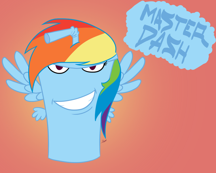 Size: 1280x1024 | Tagged: aqua teen hunger force, artist:rainbow-dosh, derpibooru import, master shake, rainbow dash, safe, solo