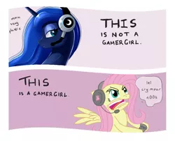 Size: 928x749 | Tagged: artist needed, derpibooru import, fluttershy, gamer, gamer girl, gamer luna, princess luna, safe