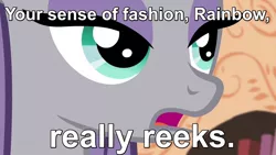 Size: 1280x720 | Tagged: deadpan snarker, derpibooru import, image macro, maud pie, meme, quote, rainbow dash always dresses in style, r. dorothy wayneright, safe, solo, source needed, text edit, the big o, unenthused