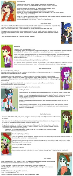 Size: 1000x2400 | Tagged: safe, derpibooru import, aqua blossom, drama letter, flash sentry, mystery mint, nolan north, normal norman, scott green, sophisticata, valhallen, watermelody, equestria girls, equestria girls (movie), /mlp/, /nn/ general, background human, brad, reference sheet