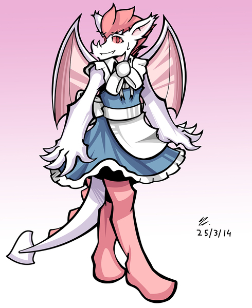 Size: 1200x1469 | Tagged: artist:mcbain, clothes, crossdressing, derpibooru import, dragon, fizzle, maid, safe, socks, solo