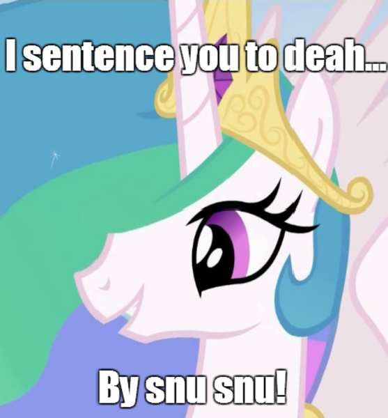 Size: 680x732 | Tagged: safe, derpibooru import, princess celestia, pony, caption, female, futurama, image macro, implied death, implied execution, implied sex, mare, meme, misspelling, snu-snu, solo