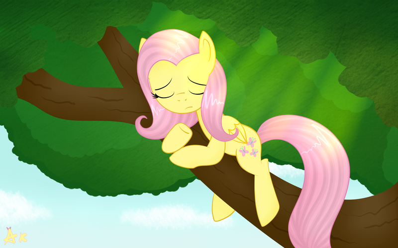 Size: 6000x3750 | Tagged: artist:axioma_dice, derpibooru import, fluttershy, safe, sleeping, solo, sun, tree