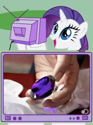 Size: 564x758 | Tagged: derpibooru import, discovery channel, exploitable meme, facebook, gem, hand, meme, obligatory pony, rarity, safe, stone, television, tv meme