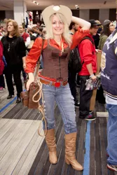 Size: 1280x1920 | Tagged: 2014, applejack, artist needed, belt, clothes, convention, cosplay, derpibooru import, human, irl, irl human, jeans, mouth hold, ohayocon, ohayocon 2014, photo, rope, safe, solo