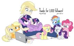 Size: 1040x640 | Tagged: safe, artist:dm29, derpibooru import, applejack, fluttershy, pinkie pie, rainbow dash, rarity, twilight sparkle, twilight sparkle (alicorn), oc, oc:colin nary, human, unicorn, equestria girls, colt, computer, cuddling, cute, female, filly, filly applejack, filly fluttershy, filly pinkie pie, filly rainbow dash, filly rarity, filly twilight sparkle, hashtag, hug, human ponidox, image, julian yeo is trying to murder us, laptop computer, male, mane six, mug, on back, open mouth, png, self ponidox, simple background, sitting, smiling, snuggling, transparent background, unicorn twilight, younger
