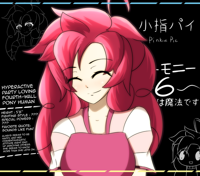 Size: 2828x2500 | Tagged: artist:misterbrony, derpibooru import, human, humanized, japanese, pinkie pie, profile, profile info, safe, solo