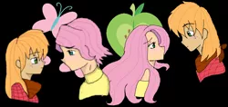 Size: 800x379 | Tagged: safe, artist:1231redflame, derpibooru import, big macintosh, fluttershy, human, black background, butterreina, butterscotch, female, fluttermac, humanized, macareina, male, rule 63, shipping, simple background, straight