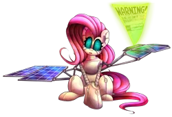 Size: 6000x4100 | Tagged: absurd resolution, artist:extradan, cyborg, derpibooru import, flutterbot, fluttershy, hologram, robot, safe, simple background, solar panel, solo, transparent background