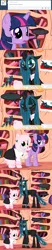 Size: 650x3125 | Tagged: safe, artist:mixermike622, derpibooru import, queen chrysalis, twilight sparkle, twilight sparkle (alicorn), oc, oc:fluffle puff, alicorn, pony, tumblr:ask fluffle puff, ask, business suit, businessmare, clothes, female, glasses, mare, suit, tube skirt, tumblr