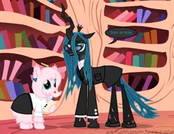 Size: 650x500 | Tagged: artist:mixermike622, businessalis, businessmare, business suit, clothes, derpibooru import, dress suit, oc, oc:fluffle puff, queen chrysalis, safe, single panel, suit