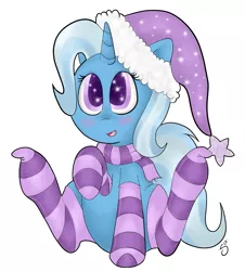 Size: 1095x1212 | Tagged: safe, artist:silver1kunai, derpibooru import, trixie, pony, unicorn, clothes, cute, female, hat, mare, scarf, sleepy time, socks, solo, striped socks