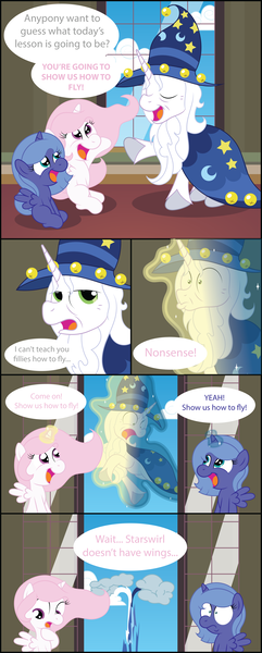 Size: 2562x6382 | Tagged: artist:t-3000, cewestia, comic, cute, derpibooru import, filly, princess celestia, princess luna, safe, star swirl the bearded, this will end in tears, window, woona, younger