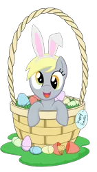 Size: 5400x9600 | Tagged: safe, artist:techrainbow, derpibooru import, derpy hooves, pegasus, pony, absurd resolution, basket, bunny ears, cute, derpabetes, easter, easter egg, egg, female, mare, muffin, solo