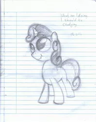 Size: 1955x2466 | Tagged: artist:aemantaslim, derpibooru import, monochrome, safe, solo, sweetie belle, traditional art