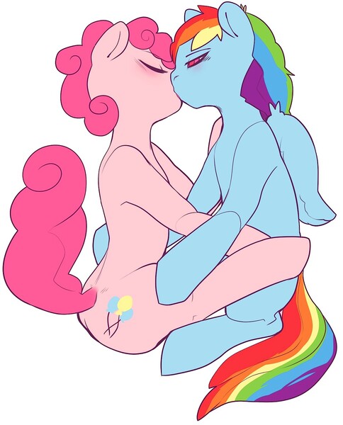 Size: 1175x1457 | Tagged: safe, artist:snofu, derpibooru import, pinkie pie, rainbow dash, female, kissing, lesbian, pinkiedash, shipping