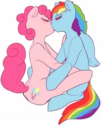 Size: 1175x1457 | Tagged: safe, artist:snofu, derpibooru import, pinkie pie, rainbow dash, female, kissing, lesbian, pinkiedash, shipping