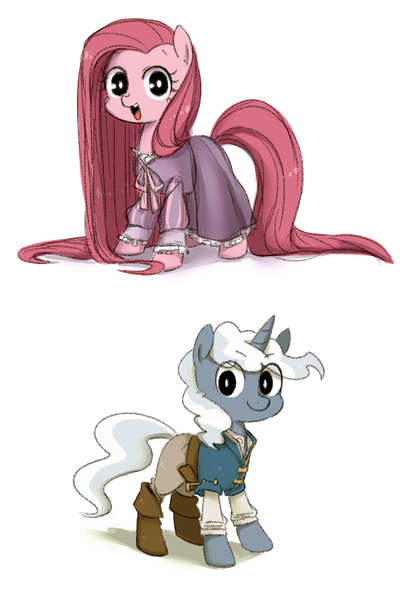 Size: 563x820 | Tagged: artist:umeguru, crossover, cute, cuteamena, derpibooru import, disney, female, flynn rider, impossibly long hair, long hair, long mane, long tail, male, pinkamena diane pie, pinkie pie, pokeypie, pokey pierce, rapunzel, safe, shipping, straight, tangled (disney)