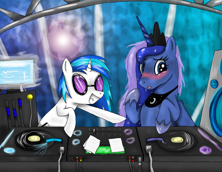 Size: 2200x1700 | Tagged: artist:mlj-lucarias, princess luna, safe, shipping, turntable, vinyl scratch, vinyluna