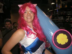 Size: 1600x1200 | Tagged: 2013, clothes, convention, cosplay, derpibooru import, dress, fan expo, gala dress, glasses, human, irl, irl human, party cannon, photo, pinkie pie, safe, solo