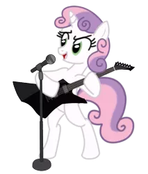 Size: 677x793 | Tagged: artist:1992zepeda, derpibooru import, electric guitar, guitar, heavy metal, metal, microphone, musical instrument, rhythm, rhythm guitar, safe, solo, sweetie belle, thrash metal, vocals