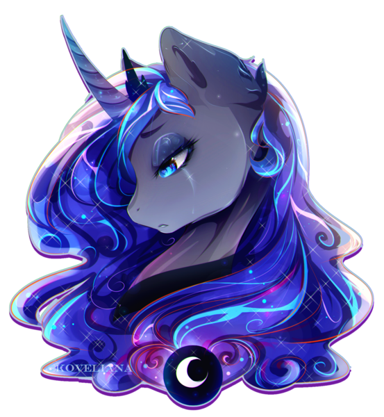 Size: 1590x1724 | Tagged: safe, artist:koveliana, derpibooru import, princess luna, alicorn, pony, beautiful, bust, chromatic aberration, color porn, crying, female, horn, jewelry, mare, portrait, profile, regalia, sad, simple background, solo, tiara, transparent background