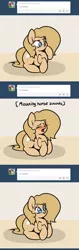 Size: 800x2540 | Tagged: artist:slavedemorto, ask, blushing, comic, cute, derpibooru import, descriptive noise, eyes closed, female, horse noises, meme, moaning, oc, oc:backy, open mouth, prone, smiling, solo, solo female, suggestive, :t, thinking, tumblr, unofficial characters only