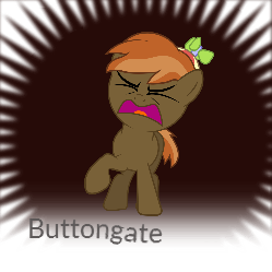 Size: 249x249 | Tagged: safe, derpibooru import, button mash, earth pony, pony, buttongate, colt, crying, drama, eyes closed, foal, hat, hooves, male, meta, open mouth, propeller hat, raised hoof, solo, spoilered image joke, text