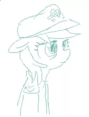 Size: 190x248 | Tagged: artist:mcsadat, backwards swastika, flockmod, hat, lyra heartstrings, missing horn, monochrome, nazi, oc, oc:aryanne, safe, sketch, solo, swastika, team captain