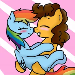 Size: 894x894 | Tagged: safe, artist:stockingstreams, derpibooru import, cheese sandwich, rainbow dash, blank flank, blushing, boop, carrying, cheesedash, crack shipping, cute, dashabetes, diacheeses, eyes closed, female, male, noseboop, nuzzling, shipping, smiling, straight