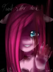 Size: 950x1275 | Tagged: anthro, artist:starshame, blood, breasts, cleavage, crying, derpibooru import, female, pinkamena diane pie, pinkie pie, semi-grimdark, solo