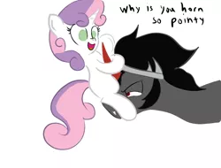 Size: 1581x1202 | Tagged: safe, artist:frikdikulous, derpibooru import, king sombra, sweetie belle, pony, unicorn, colored, crown, dialogue, faceful of ass, facesitting, fangs, female, filly, foal, helmet, image, jewelry, jpeg, king sideburns, male, queen sweetie belle, questionable shipping, regalia, simple background, sketch, sombra horn, sombrabelle, stallion, text, tumblr:ask king sombra and queen sweetie belle
