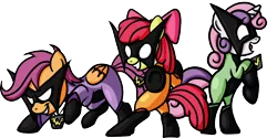 Size: 1024x512 | Tagged: safe, artist:hywther, derpibooru import, apple bloom, scootaloo, sweetie belle, pony, bipedal, crossover, cutie mark crusaders, the wonderful 101