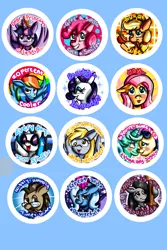 Size: 800x1200 | Tagged: safe, artist:warped-dragonfly, derpibooru import, applejack, bon bon, derpy hooves, doctor whooves, fluttershy, lyra heartstrings, octavia melody, pinkie pie, rainbow dash, rarity, sweetie drops, time turner, trixie, twilight sparkle, twilight sparkle (alicorn), vinyl scratch, alicorn, pony, big crown thingy, blushing, doctor who, female, glasses, lesbian, lyrabon, mane six, mare, mouth hold, shipping, smiling, sonic screwdriver, tongue out