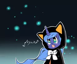Size: 1280x1067 | Tagged: artist:joycall6, blushing, cat, clothes, costume, cute, derpibooru import, female, filly, lunabetes, nyan, princess luna, safe, solo, woona, younger