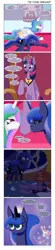 Size: 600x2714 | Tagged: suggestive, artist:deusexequus, derpibooru import, princess celestia, princess luna, sweetie belle, twilight sparkle, twilight sparkle (alicorn), alicorn, pony, for whom the sweetie belle toils, bedroom eyes, blushing, comic, dialogue, dream, dream walker luna, ear fluff, female, femsub, fetish, floppy ears, fluffy, frown, hoof fetish, hoof licking, hoof worship, implied oral, implied sex, impossibly large ears, injured, it's good to be princess, lesbian, licking, mare, new crown, prone, shipping, side, sleeping, smiling, sublestia, submissive, throne, tongue out, twidom, twilight is anakin, twilunestia, tyrant sparkle, wide eyes