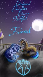 Size: 2500x4500 | Tagged: artist:silfoe, crying, curled up, derpibooru import, eyes closed, friendshipping, frown, gritted teeth, moon, princess luna, prone, s1 luna, sad, safe, shining armor, side