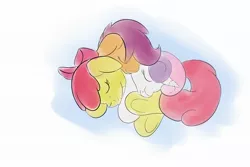 Size: 1920x1280 | Tagged: apple bloom, artist:living_dead, cuddle puddle, cuddling, cutie mark crusaders, derpibooru import, safe, scootaloo, sleeping, snuggling, sweetie belle