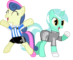 Size: 1215x995 | Tagged: safe, artist:ironm17, derpibooru import, bon bon, lyra heartstrings, sweetie drops, argentina, bipedal, clothes, football, gloves, image, jersey, png, short-sleeved goalkeeper jersey, world cup