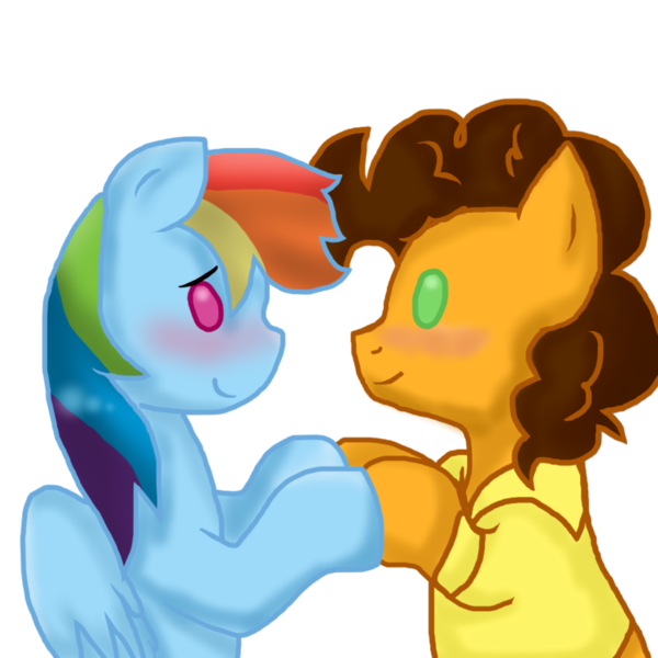 Size: 894x894 | Tagged: artist:stockingstreams, blushing, cheesedash, cheese sandwich, derpibooru import, female, male, pointy ponies, rainbow dash, safe, shipping, straight